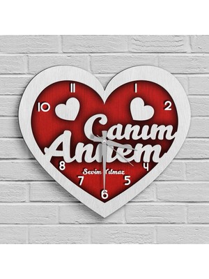 BK Gift Kişiye Özel Canım Annem Tasarımlı Ahşap Kalp Duvar Saati - 4