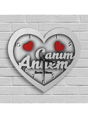 BK Gift Kişiye Özel Canım Annem Tasarımlı Ahşap Kalp Duvar Saati - 2
