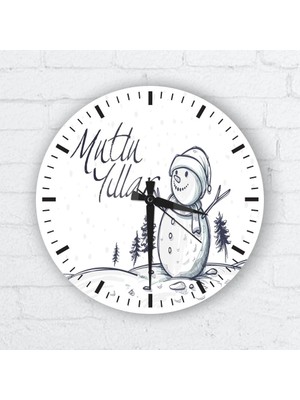 BK Gift Kişiye Özel Cam Duvar Saati (Yılbaşı Temalı-18)