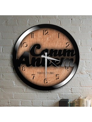 BK Gift Kişiye Özel Canım Annem Tasarımlı Ahşap Yuvarlak Duvar Saati - 1