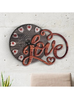 BK Gift Kişiye Özel Love Tasarımlı Ahşap Duvar Saati - 7