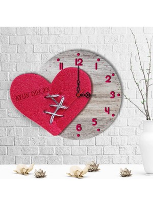 BK Gift Kişiye Özel Kalp Tasarımlı Ahşap Duvar Saati - 4