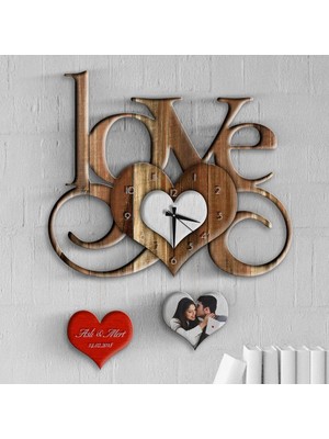 BK Gift Kişiye Özel Love Tasarımlı Ahşap Duvar Saati - 11