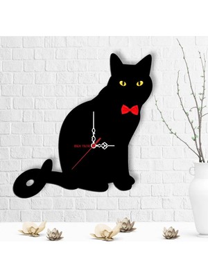 BK Gift Kişiye Özel Kedi Tasarımlı Ahşap Duvar Saati - 3