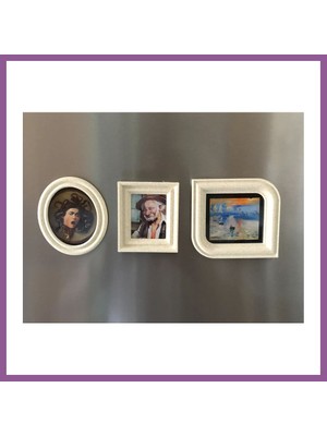 Bezos 3D Baskı 3lü Mini Tablo Çerçeve Buzdolabı Magneti Güçlü Mıknatıslı Fotoğraflık Dekoratif Set Rengaren