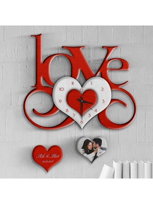BK Gift Kişiye Özel Love Tasarımlı Ahşap Duvar Saati - 15