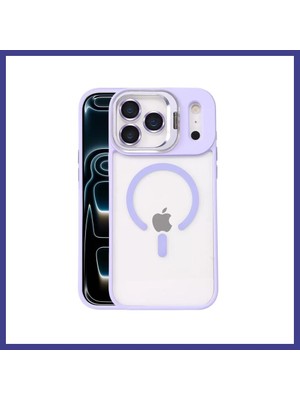 Bezos Joko iPhone 17 Pro Uyumlu Remim Lensli Magsafe Standlı Kapak - Lila Mrl
