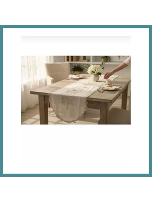 Bezos Masa Üzerine Runner, Masa Runneri Altın Simli Işlemeli Detaylı Simella 50 x 140 cm Mac