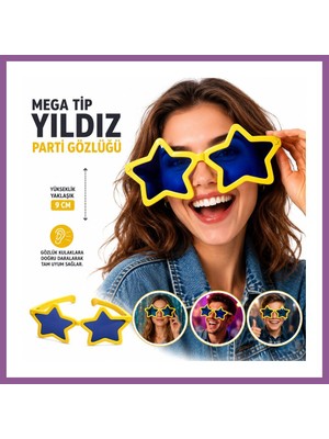 Bezos Mega Tip Yıldız Parti Gözlüğü Sarı Renk Rengaren