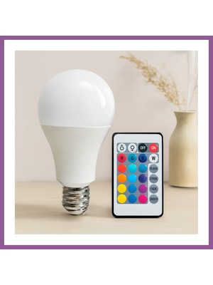 Bezos Kumandalı Rgb LED Ampul 15W (90W Eşdeğer) E27 1100LM 15000 Saat Rengaren