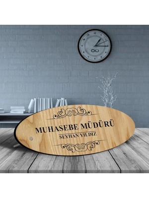 BK Gift Kişiye Özel Mesleki Muhasebe Müdürü Ahşap Oval Masa Isimliği - 2