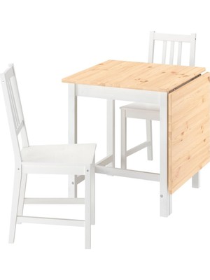 IKEA Açık Kahverengi-Beyaz Mutfak Masası Takımı 67-124X75X75 Cm, 2 Sandalyeli