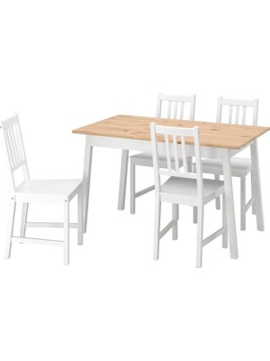 IKEA Açık Kahverengi-Beyaz Mutfak Masası Takımı 125X75X75 Cm, 4 Sandalyeli