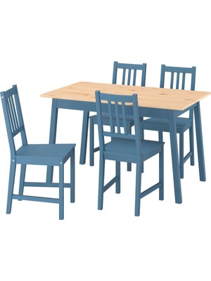 IKEA Açık Kahverengi-Mavi Mutfak Masası Takımı 125X75X75 Cm, 4 Sandalyeli