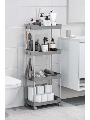 Tr Gri 4 Katlı Tekerlekli Düzenleyici Mutfak ve Banyo Rafı Vesken