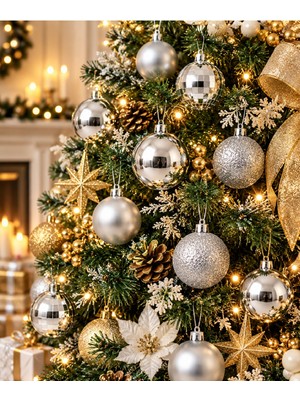 Bkmc Yılbaşı Ağaç Süsü 20'li Set 4 cm Mat Parlak Dekoratif Çam Ağacı Topu Kırmızı Gümüş Gold Noel Ağacı Süsü Yılbaşı Ağaç Süsü