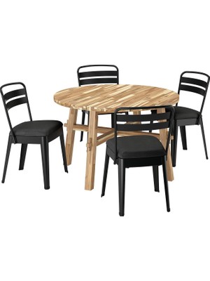 IKEA Akasya Mutfak Masası Takımı Ø120X74 Cm, 4 Sandalyeli