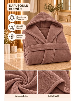 Softtowel Kapüşonlu Unisex Rashell Bornoz Cepli  Yumuşak Dokulu