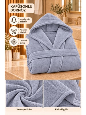 Softtowel Kapüşonlu Unisex Rashell Bornoz Cepli  Yumuşak Dokulu