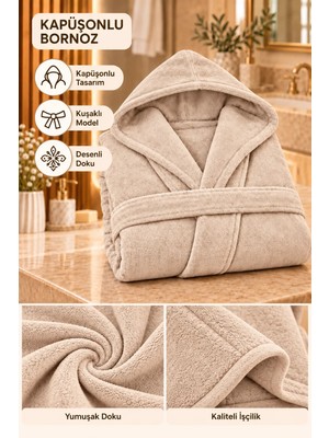 Softtowel Kapüşonlu Unisex Rashell Bornoz Cepli  Yumuşak Dokulu