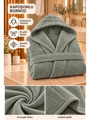 Softtowel Kapüşonlu Unisex Rashell Bornoz Cepli  Yumuşak Dokulu