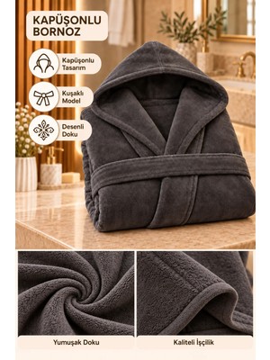 Softtowel Kapüşonlu Unisex Rashell Bornoz Cepli  Yumuşak Dokulu