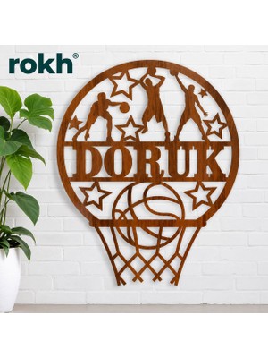 Rokh Kişiye Özel Isimli Basketbol Temalı Ahşap Mdf Duvar Dekoru 38 cm – Çocuk ve Genç Odası Süsü