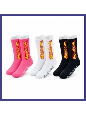 Bezos Unisex Alev Desenli Çorap 3'lü Set Pamuklu Uzun Soket Dikişsiz Nefes Alan Günlük Spor Çorabı Yumuşak Mrl