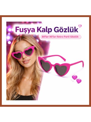 Bezos Fuşya Retro Kalp Gözlük? 80? 90?lar Stil Parti Gözlüğü Pro