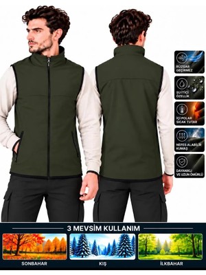 D-Star Erkek Softsheell Yelek Içi Polar Su Itici Rüzgar Geçirmez 3 Cepli Outdoor  Spor Yelek
