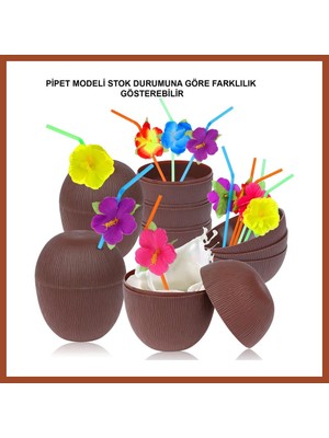 Bezos Hindistan Cevizi Hawaii Luau Aloha Pipetli Içecek Kabı Bardak 10X13 cm 1 Adet Pro