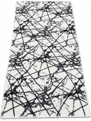 Tr Marble Halı Beyaz Siyah Çizgili Desenli Kaymaz Tabanlı Halı, Micro Polyester, 45X75 Cm, Makin