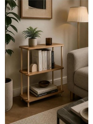 Tr Modern Minimalist 3 Raflı Kitaplık Ahşap Ayaklı Çok Amaçlı Dekoratif Salon Ofis Düzenleyi