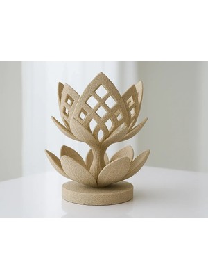 Urfakent 3D Baskı Lotus Çiçeği Mumluk - Dekoratif Tealight Mumluk-Bej