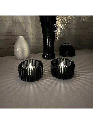 Urfakent 3D Baskı Modern Çizgili Mumluk - Tealight Mumluk (1 Adet)-Siyah