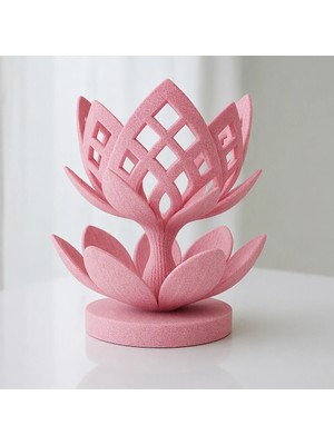 Urfakent 3D Baskı Lotus Çiçeği Mumluk - Dekoratif Tealight Mumluk-Pembe
