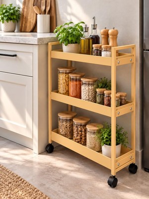 Tr 3 Katlı Tekerlekli Çelik Raf Ünitesi, Servis Arabası 20X55X75CM