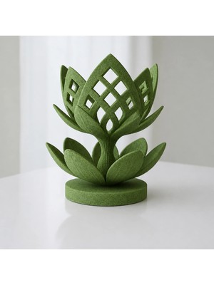Urfakent 3D Baskı Lotus Çiçeği Mumluk - Dekoratif Tealight Mumluk-Yeşil