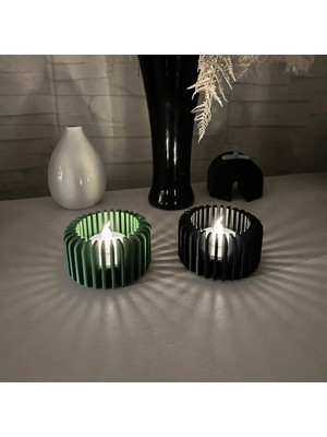 Urfakent 3D Baskı Modern Çizgili Mumluk - Tealight Mumluk (1 Adet)-Yeşil