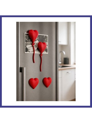 Bezos 3D Baskı 4lü Kalp Balon Magnet Seti - Dekoratif Buzdolabı Magneti, Fotoğraf ve Not Tutucu Mrl