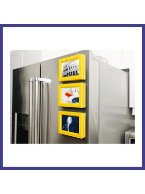 Bezos 3D Baskı 3lü Magnet Fotoğraf Çerçevesi Seti - Buzdolabı Için Mini Manyetik Resim Çerçevesi, Dekoratif Magnet-Sarı Mrl