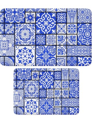 Tr Sevimli Tasarımlı Mikrofiber 2'li Takım Banyo Paspası, Kaymaz Taban, Makinede Yıkanabilir (4