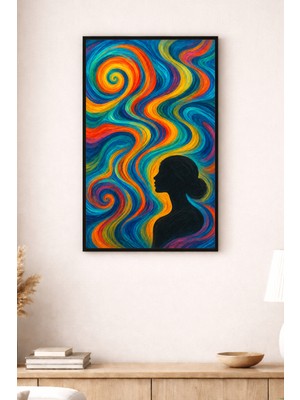 Renklerin Dansı Kadın Silüeti Soyut Sanat Renkli Modern Dekoratif Duvar Tablosu (Çerçeve Seçenekli)
