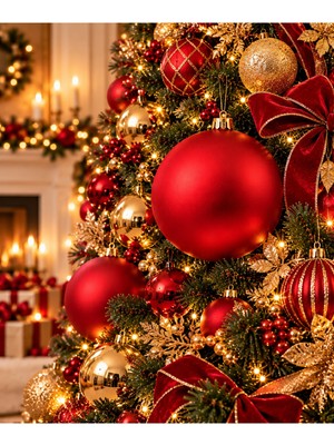 Bkmc Party 15 cm Büyük Boy Mat Yılbaşı Top Süsü Kırmızı ve Gold Altın Renk Seçenekli Noel Ağacı Süsü Yılbaşı Ağaç Süsü