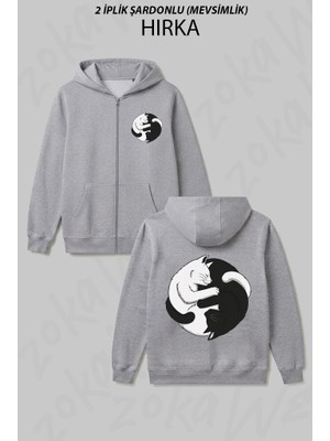 Zoka Wear Ying Yang Kedi Baskılı Fermuarlı Kapşonlu Hırka