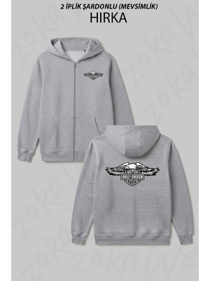Zoka Wear Moto Harley Davidson Kar Baskılı Fermuarlı Kapşonlu Hırka