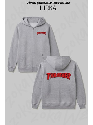 Zoka Wear Logo V3 Thrasher Baskılı Fermuarlı Kapşonlu Hırka