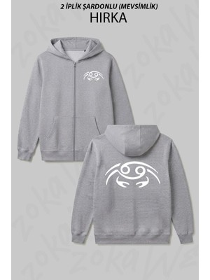 Zoka Wear Yengec Burcu Cancer Astroloji Baskılı Fermuarlı Kapşonlu Hırka