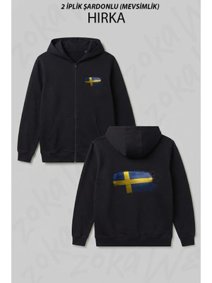 Zoka Wear Isvec - Sweden Bayragi Baskılı Fermuarlı Kapşonlu Hırka