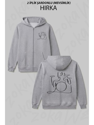 Zoka Wear Bateri Baskili Beyaz Unise Baskılı Fermuarlı Kapşonlu Hırka